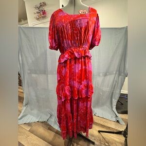 Victoria Dunn Vibrant Red and Pink Maxi Dress